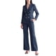 thumbnail image 2 of INSPIRE CHIC Conjunto de Traje de Pantalón de 2 Piezas para Mujer, Blazer de Doble Botonadura de Manga Larga, Pantalones Grandes Azul Marino, 2 of 5