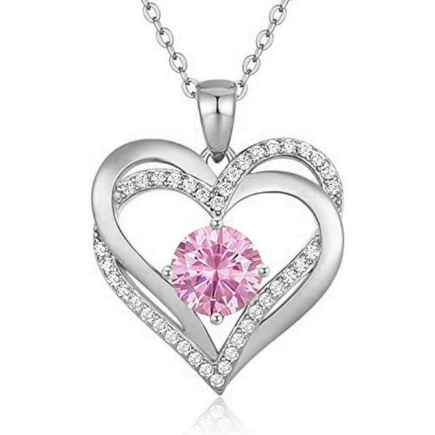 Collar Love Pendant Con Piedra De Nacimiento Plata