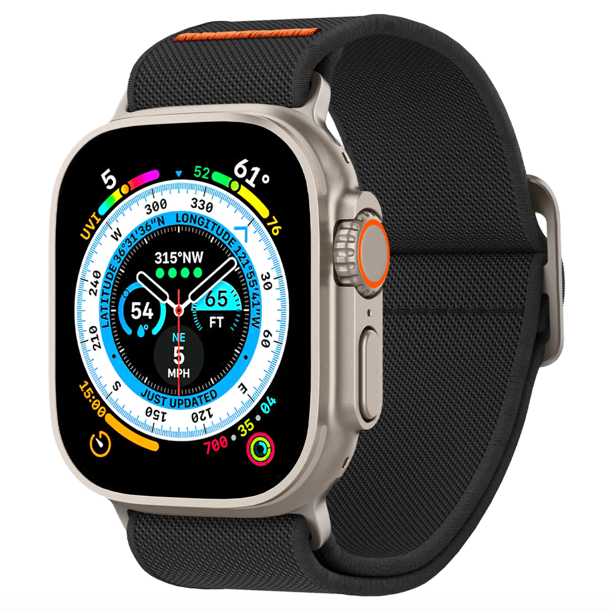 Correa Spigen Lite Fit compatible con Apple Watch – 44 / 45 / 46 / Ultra 49 MM – Tela - Negra / Conector Titanio