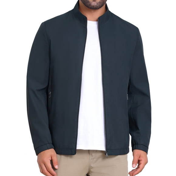CHAQUETA DE NEGOCIOS INSPIRE CHIC para Hombres con Cuello Alto Forrado y Cremallera Completa Chaqueta Formal de Golf S Azul Oscuro