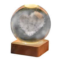 Magideal - Luz Nocturna Con Bola De Cristal En Forma De Corazón, Lámpara De Noche Con Esfera De Cristal Y Base De Madera Led Para Dormitorio, Cumpleaños, Día De 6 Cm De Diámetro