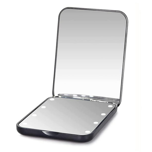 Espejo de bolsillo, espejo de maquillaje compacto de viaje con aumento LED para bolso, portátil, plegable, de mano