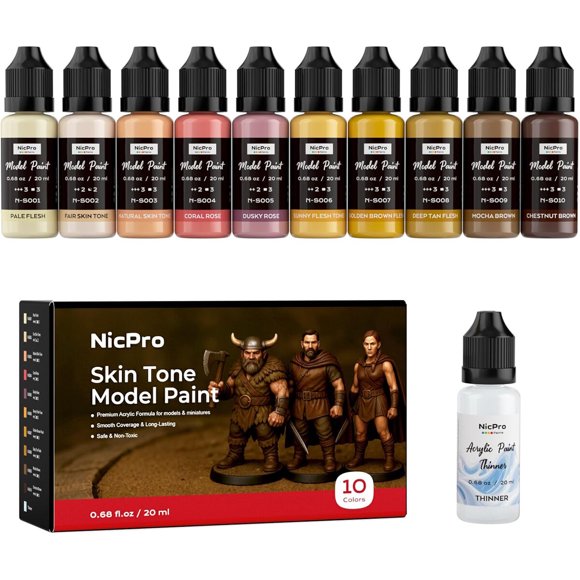 Pintura NicPro 10 Colores 20 ml Tonos Piel Mate para Miniaturas