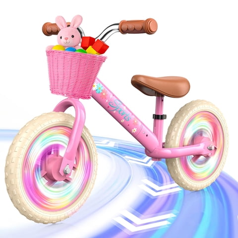 Kkdi - Bicicleta Balance Kid Ajustable Para Niños De 2 A 5 Años Con Cesta Rosa