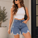thumbnail image 1 of Short Jeans Tiro Alto Mujer Desflecado azul M, 1 of 3