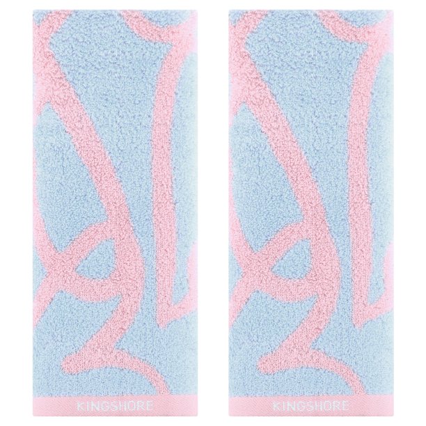 REGALWOVEN Toallas de Mano con Patrón de Corazón de Amor Puro Algodón Decorativas para Baño Suaves y Absorbentes Set de Toallas 13 x 29 Pulgadas Azul 2 Piezas