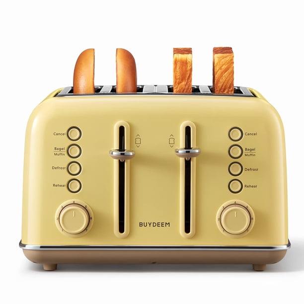 Tostadora BUYDEEM DT640 de 4 rebanadas con ranuras extra anchas, color amarillo suave