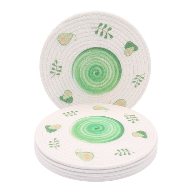 Juego de 6 Manteles Redondos Tejidos para Decoración de Mesa de Comedor Interior Limpiar con Paño Verde 11.8x11.8 pulgadas