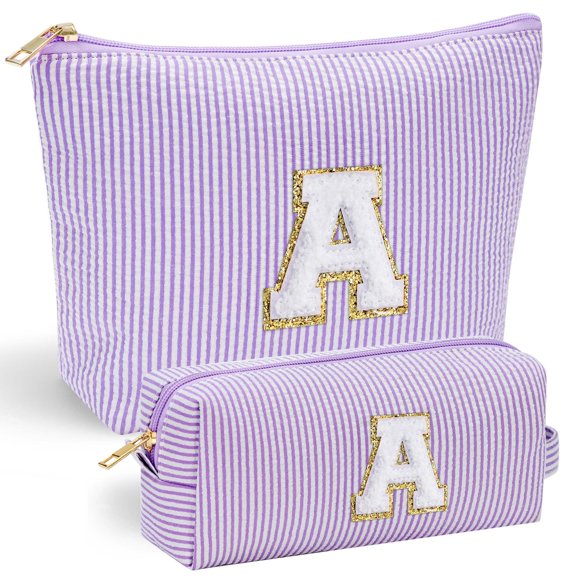 Bolsa de maquillaje YOOLIFE personalizada con monograma de viaje, color morado