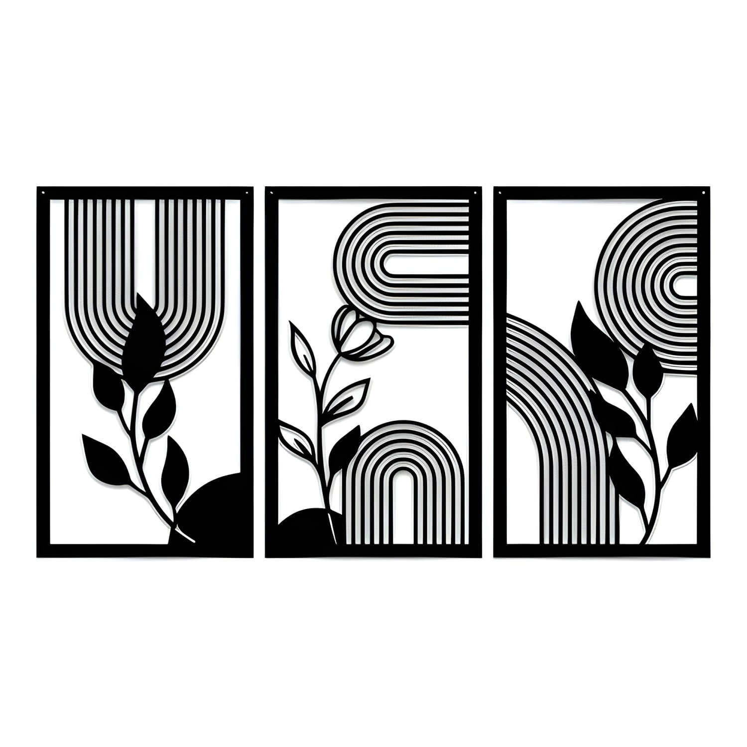 Genérico - Set 3 Cuadros Hojas Y Flores Mdf