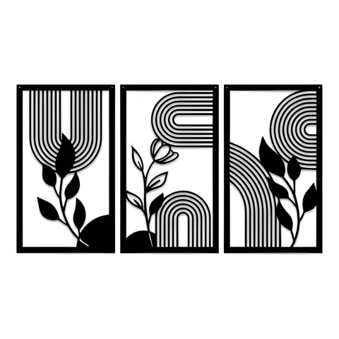 Genérico - Set 3 Cuadros Hojas Y Flores Mdf