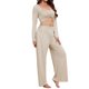 thumbnail image 1 of Conjunto de pijama de 3 piezas para mujer, top corto con tirantes finos, cárdigan corto de manga larga, pantalones de pierna ancha con corte y lazo cruzado, ropa de dormir grande caqui, 1 of 6