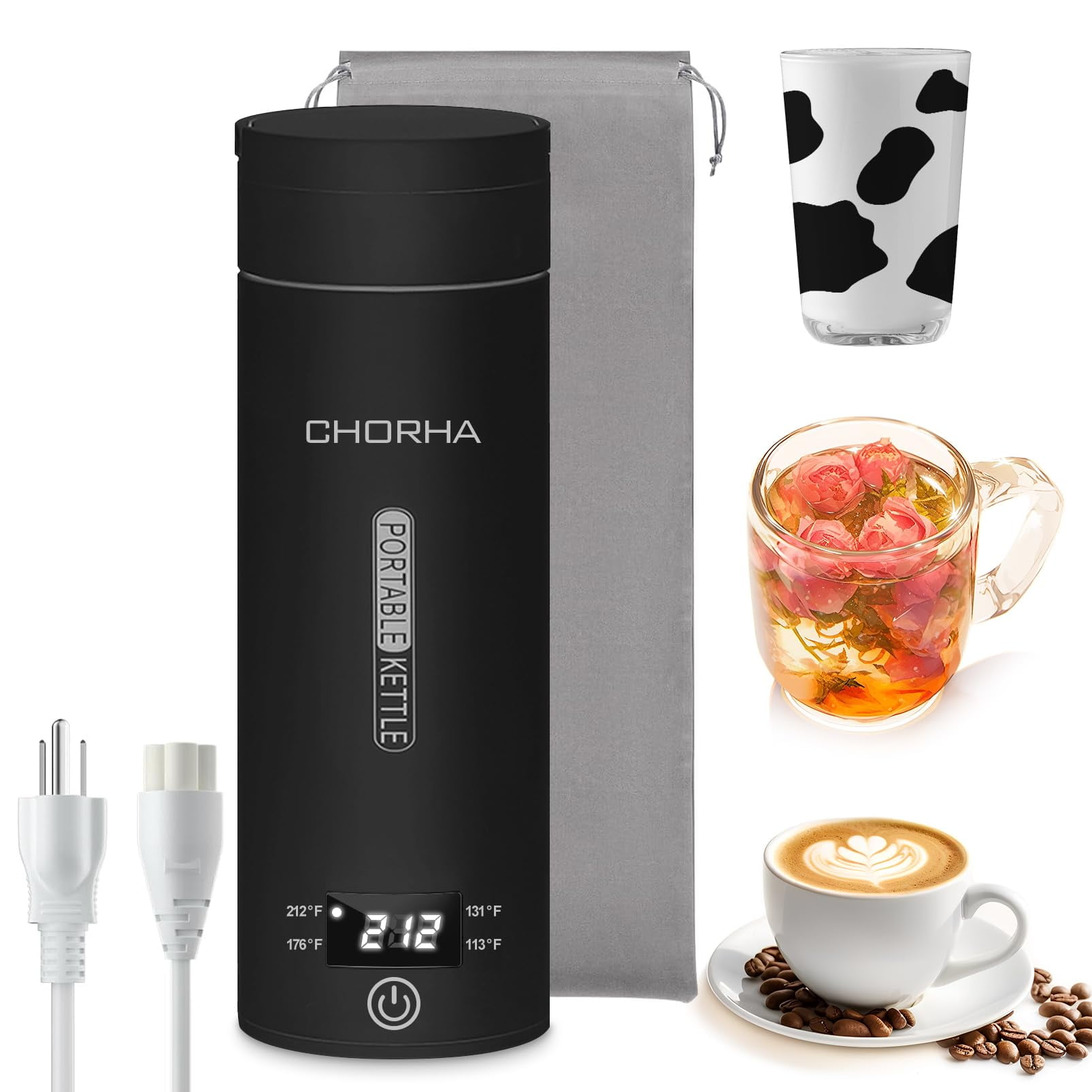Hervidor Eléctrico Chorha Portable Travel, 500 Ml, Acero Inoxidable 304