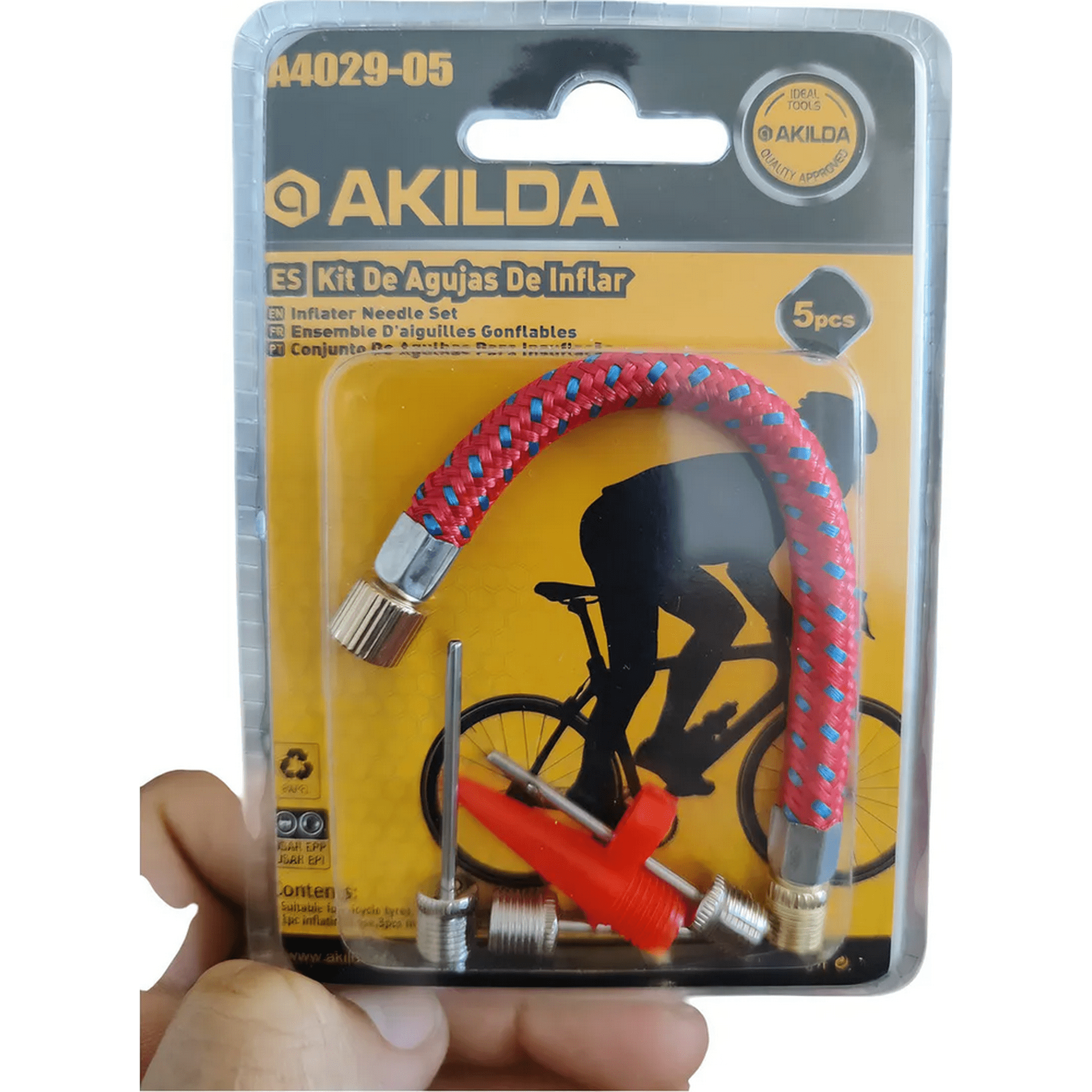 Genérico - Kit De 5 Piezas Agujas De Inflar Balones Llanta Bicicletas Color Rojo