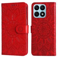 Funda Tipo Cartera Foxdock Para Honor X8A , Diseño Girasol En Relieve, Cuero Pu, Cierre Magnético, Soporte Y Tarjetero