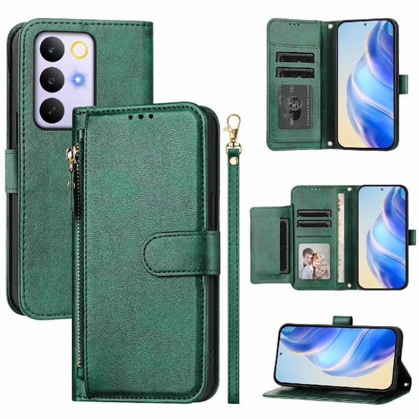 FOXDOCK Funda Tipo Cartera para Realme 15x India Cuero PU con Cremallera y Correa de Muñeca, Ranuras para Tarjetas, Soporte Plegable, Cierre Magnético