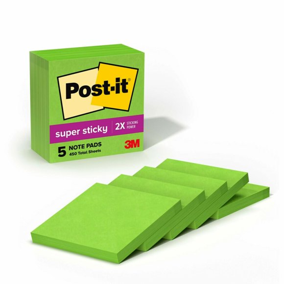 Sticky Notes Post-it Super Sticky, 3 x 3 pulgadas, verde lima, 5 unidades