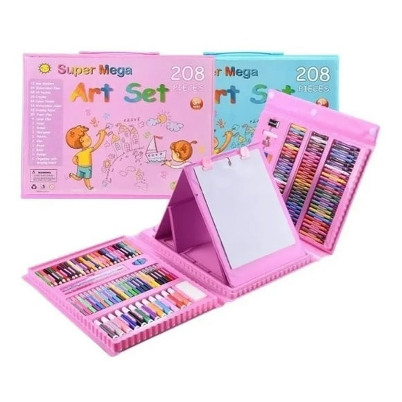 Set De Dibujo Portátil 208 Piezas De Arte Para Niños Rosa