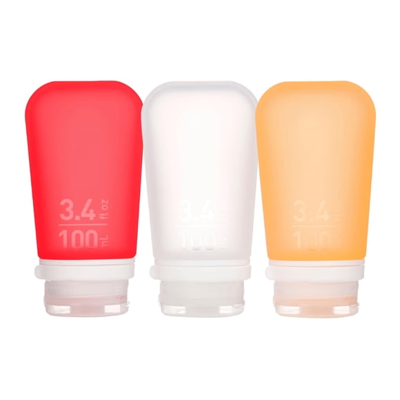 Botella de viaje humangear GoToob+, paquete de 3 unidades, grande, 100 ml, silicona