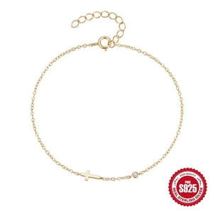 Pulsera Heshpaws S925 Sterling Silver Cross Ajustable Dorada