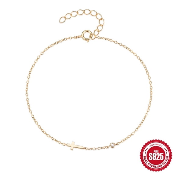 Pulsera S925 Sterling Silver Cross Ajustable Dorada