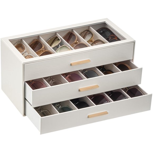 Organizador de gafas de sol Lolalet 18 ranuras 3 niveles Beige
