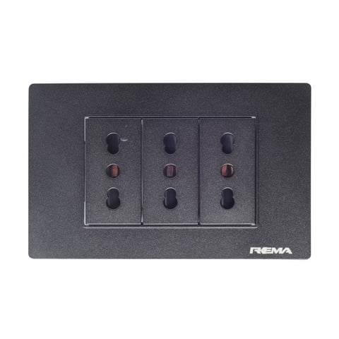 Enchufe 10/16A Triple Línea Arrayán Negro - Rema