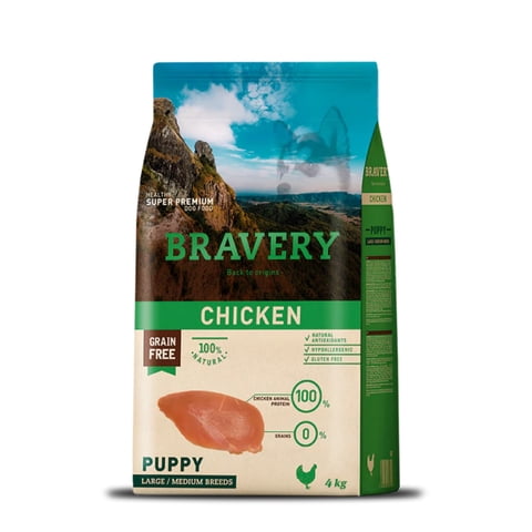 Bravery - Alimento Super Premium Para Perros Cachorros Razas Medianas Y Grandes Sabor Pollo 4 Kg