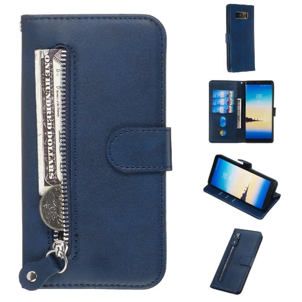 Funda con Cremallera para Samsung Galaxy Note 8, Carcasa Cartera de Cuero PU con Soporte y Tarjetero