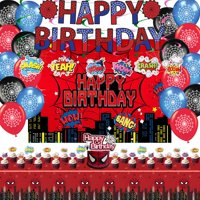 Genérico - Artículos De Fiesta Para Fiesta De Cumpleaños Con Temática De Arañas Con Telón De Fondo Y Más