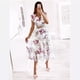 thumbnail image 2 of Vestidos de verano para mujer, informales, bohemios, con escote en V, volantes y estampado floral, largos, de manga corta, para playa, 2 of 5