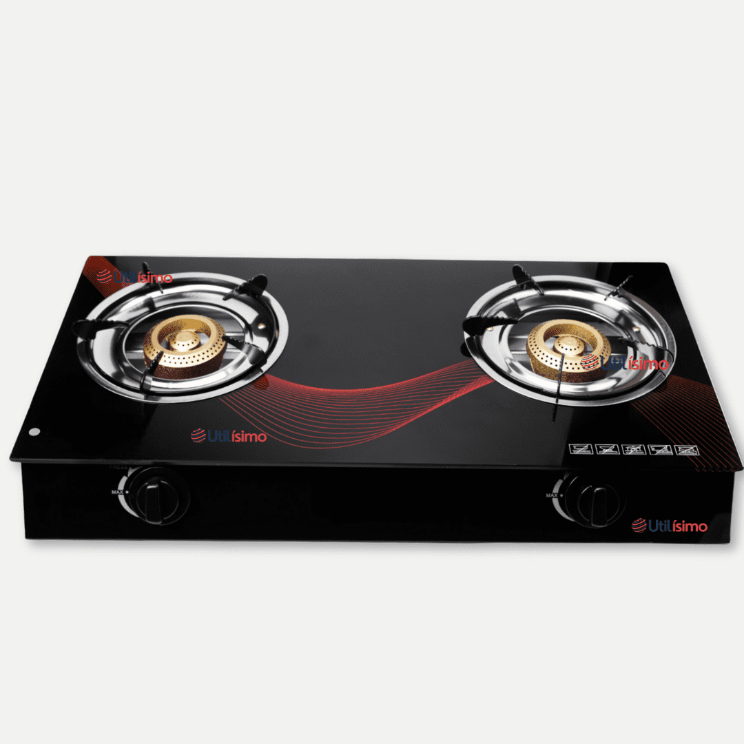 Line - Cocina Encimera A Gas Licuado Vidrio 2 Platos Cocinilla Negro