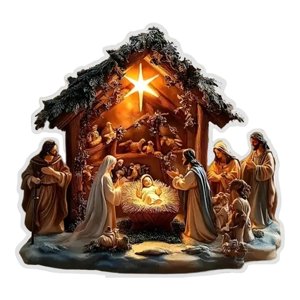 Magideal - Letrero Navideño Plano 2D Con Diseño De Belén, Placa Acrílica Coleccionable, Adorno Decorativo De Mesa Para Fiestas Navideñas, Chimenea Y Escritorio.