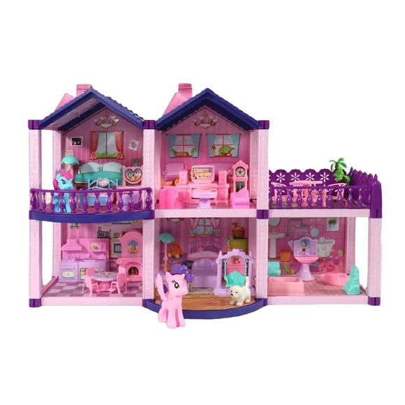 Casa de Muñecas Infantil con Muebles y Animales 60x22x38 cm