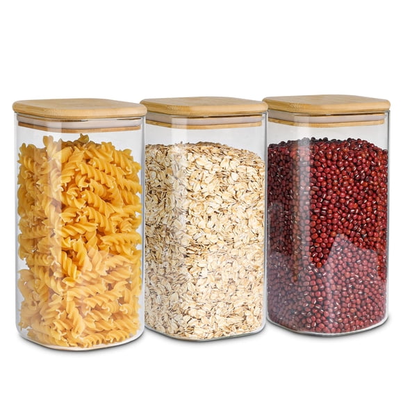 Bidón de vidrio ComSaf de 1500 ml (juego de 3) con tapa de madera