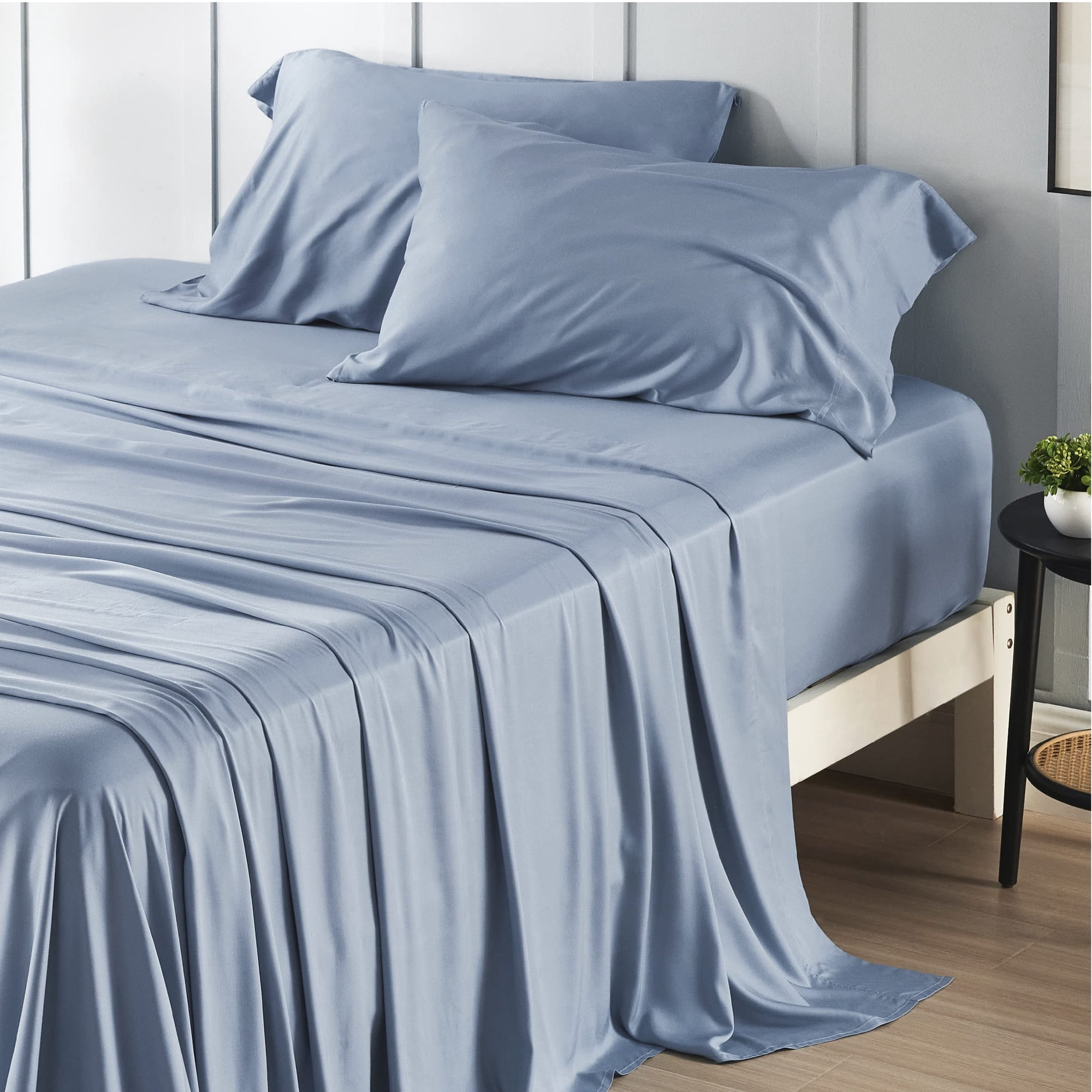 Juego De Sábanas Bedsure Queen Rayon Derivado Del Bambú Azul