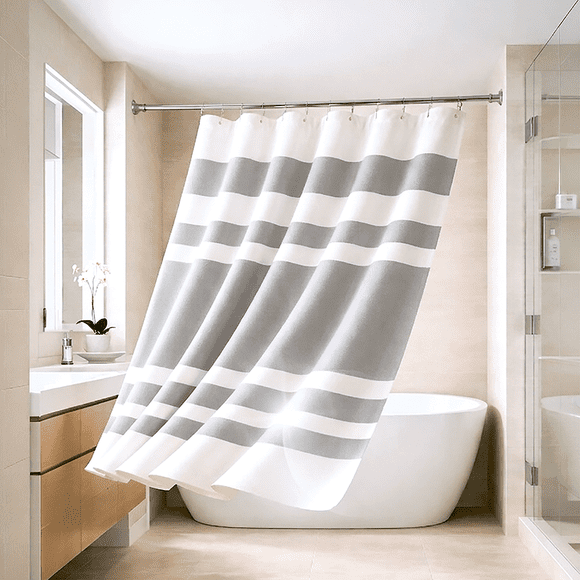 Cortina De Baño Diseño Impermeable Tela Bano + 12 Ganchos Aura Zeus