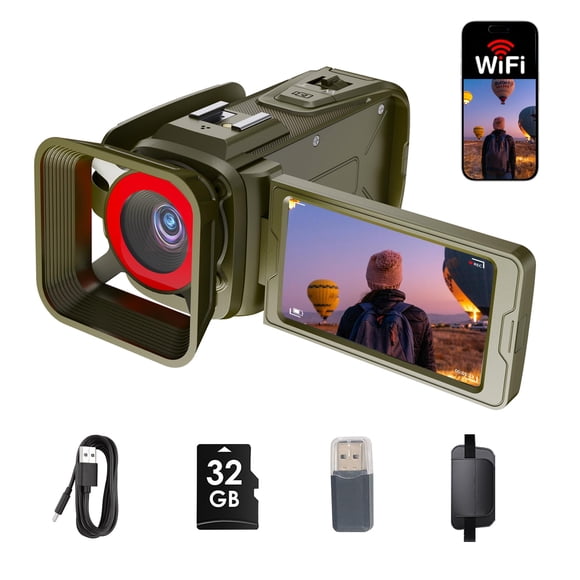 Videocámara Camcorder RAZPLYN 4K 64MP 18X WiFi Verde oscuro