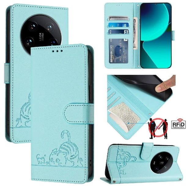Funda tipo cartera FOXDOCK para Xiaomi 14 Ultra 5G con soporte, ranuras, RFID, diseño de gato