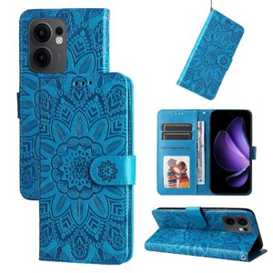 Funda Tipo Cartera Foxdock Para Oppo Reno 13F , Diseño Girasol En Relieve, Cuero Pu, Cierre Magnético, Soporte Y Tarjetero