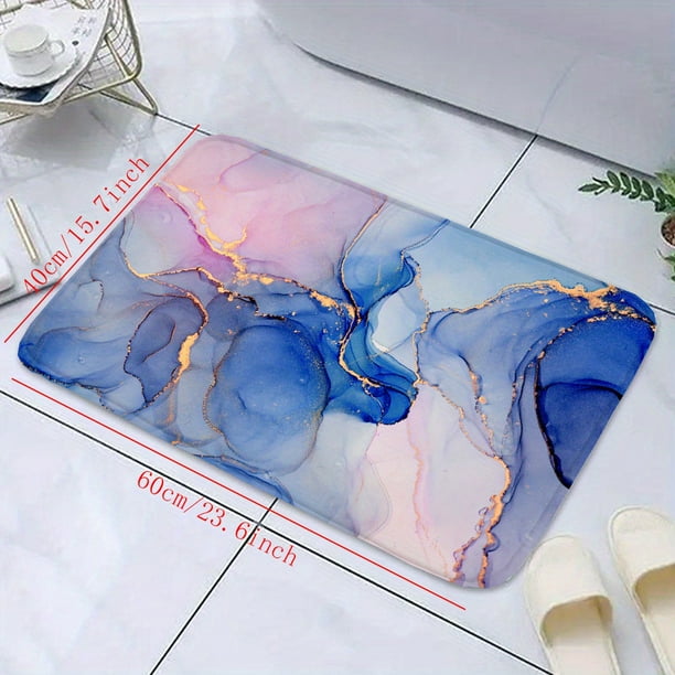 1pc Soft and Non-Slip Memory Foam Bath Rug with Marble Pattern - Quick Drying Shower Carpet for Home and Bathroom