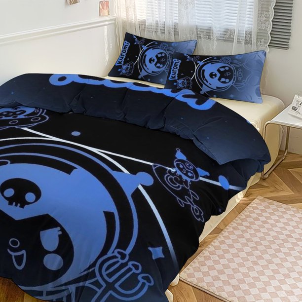 Kuromi Anime Duvet Cover Set Size Cartoon Bedding Set 3-Piece Comforter Cover Set for Teens Boys Kids Girls 1 Duvet Cover And 2 Pillowcase Twin