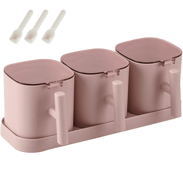 Juego de 3 azucareros con cucharas y tapas. Contenedores de alta capacidad para especias y condimentos. Tarro de cristal para especias, ideal para el hogar, la cocina y la cafetería.