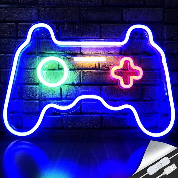 Letrero de neón LED con forma de gamepad 41 x 28 cm azul