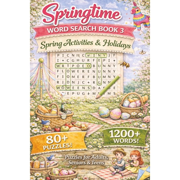Libro de pasatiempos de búsqueda de palabras de primavera con 80+ actividades y festividades