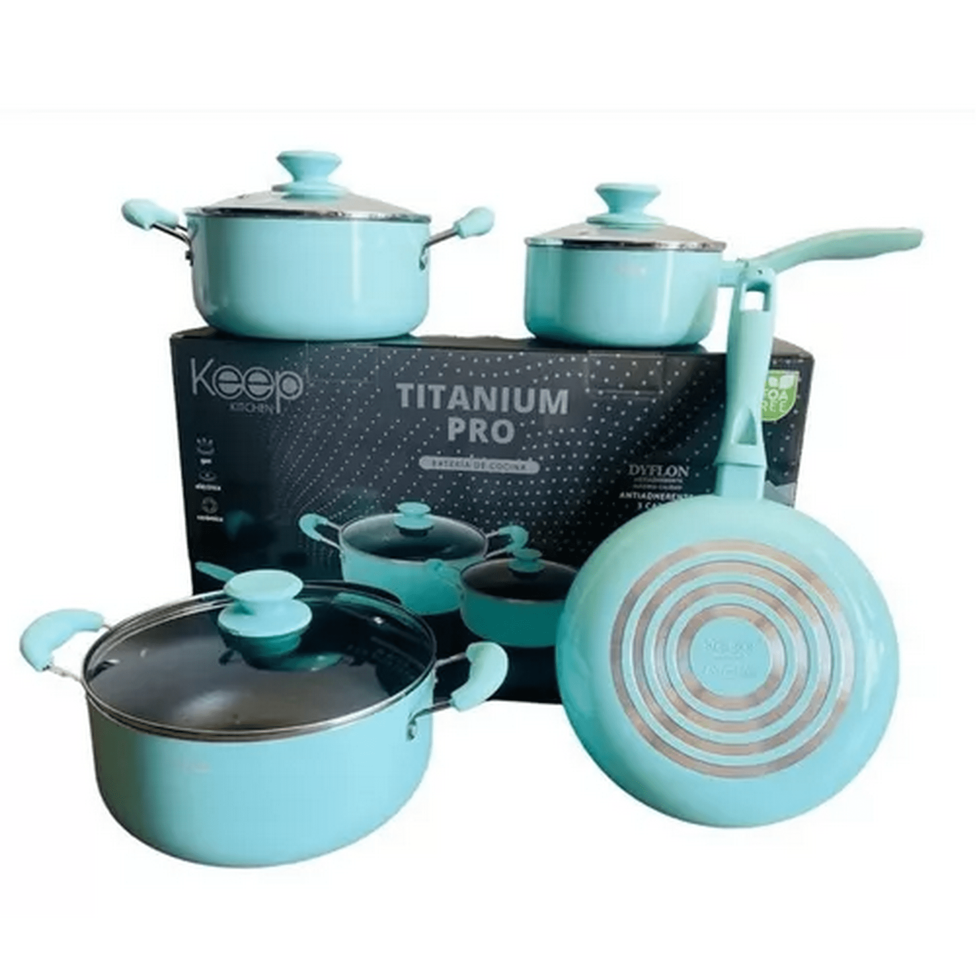Genérico - Set De Ollas Keep, Antiadherente, 7 Piezas, Color Turquesa