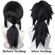 thumbnail image 4 of Peluca de cosplay Wiggy Mermaid Giyuu para disfraz de DS, negra para adulto, 4 of 9