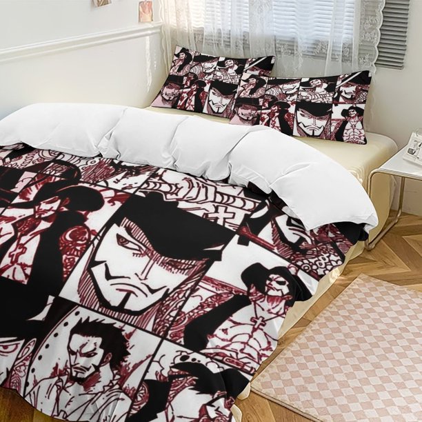 Dracule Mihawk Bed Duvet Cover Funny Anime Cartoon Bedding Sets Lightweight 3 Piece Comforter Sets
