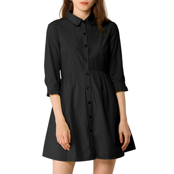Vestido Camisero de Mujer INSPIRE CHIC Manga 3/4 Botones Abajo Mini Vestidos Negro XL
