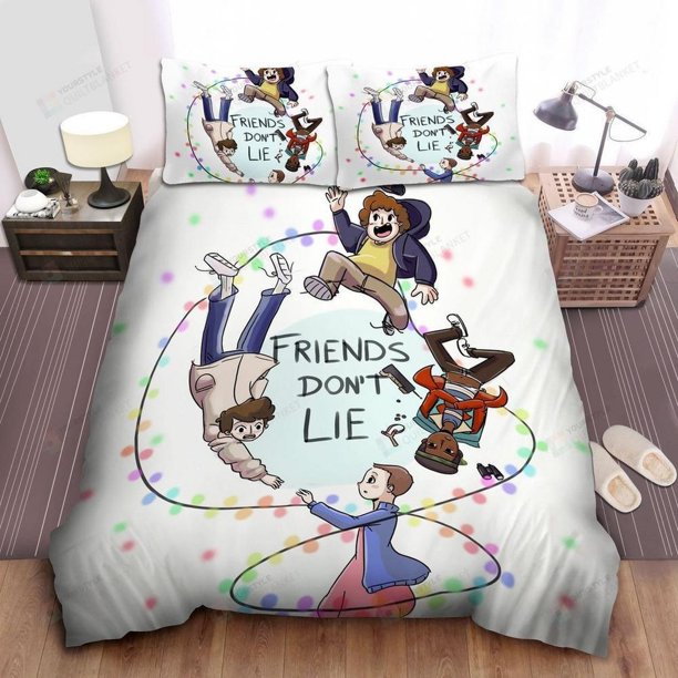 Stranger Things Cartoon Characters Friends Don't Lie Quilt Duvet Cover Set Soft3-Piece Bedding Set (1 Duvet Cover + 2 Pillow Shams)